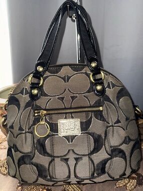 Coach POPPY Signature Jacquard Dome Satchel in Brown and Black Gold Hardware